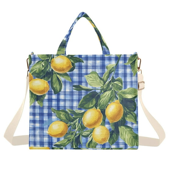 FORMRS Womens Corduroy Tote Bag Crossbody Shoulder Handbag with Pocket, Green Lemon Plaid