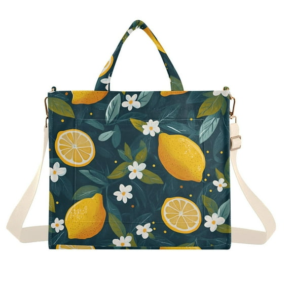 FORMRS Womens Corduroy Tote Bag Crossbody Shoulder Handbag with Pocket, Green Lemons