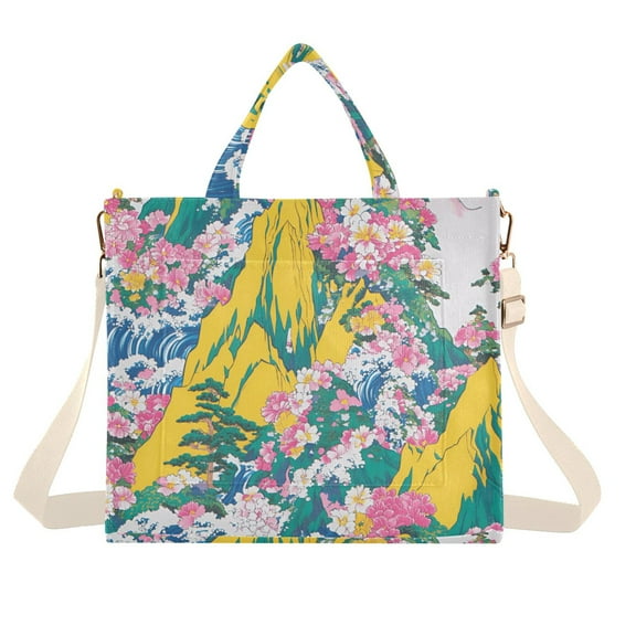 FORMRS Womens Corduroy Tote Bag Crossbody Shoulder Handbag with Pocket, Green Mountains