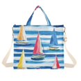 thumbnail image 1 of FORMRS Womens Corduroy Tote Bag Crossbody Shoulder Handbag with Pocket, Green Sailboats, 1 of 7