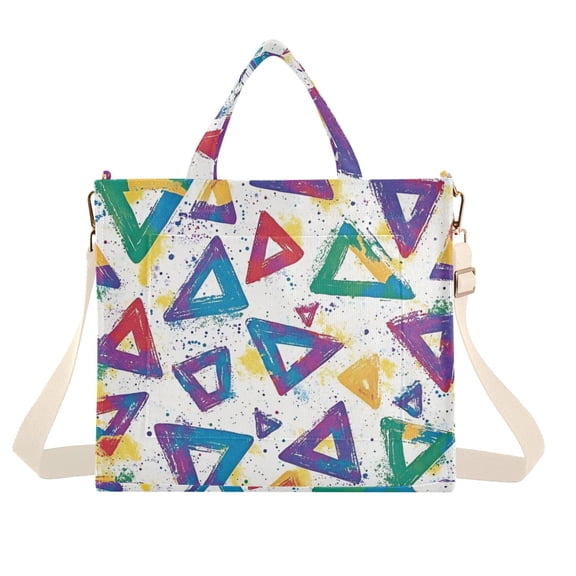 FORMRS Womens Corduroy Tote Bag Crossbody Shoulder Handbag with Pocket, Green Simple Triangles