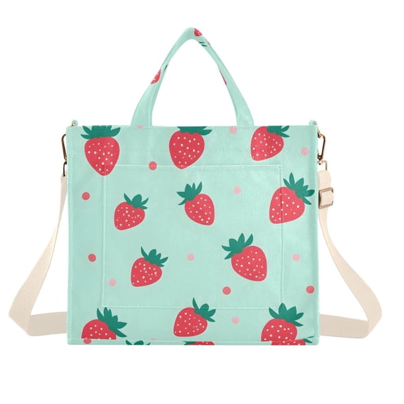 FORMRS Womens Corduroy Tote Bag Crossbody Shoulder Handbag with Pocket, Green Strawberry