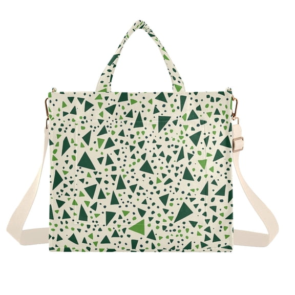 FORMRS Womens Corduroy Tote Bag Crossbody Shoulder Handbag with Pocket, Green Triangles Pattern