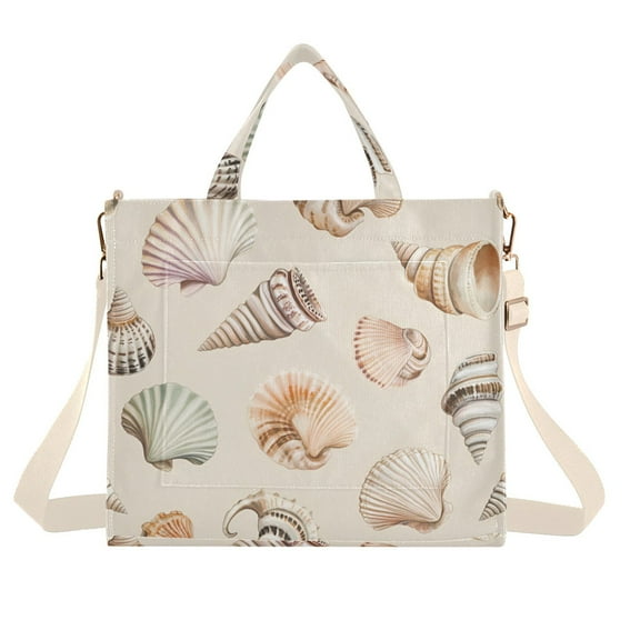 FORMRS Womens Corduroy Tote Bag Crossbody Shoulder Handbag with Pocket, Green Watercolor Seashells