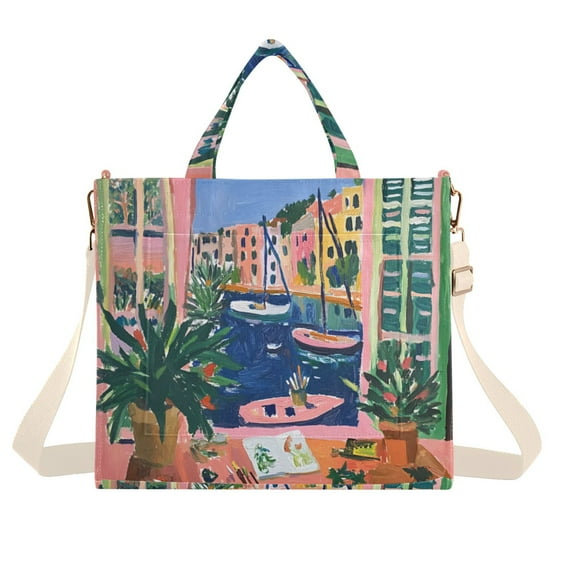 FORMRS Womens Corduroy Tote Bag Crossbody Shoulder Handbag with Pocket, Green Window