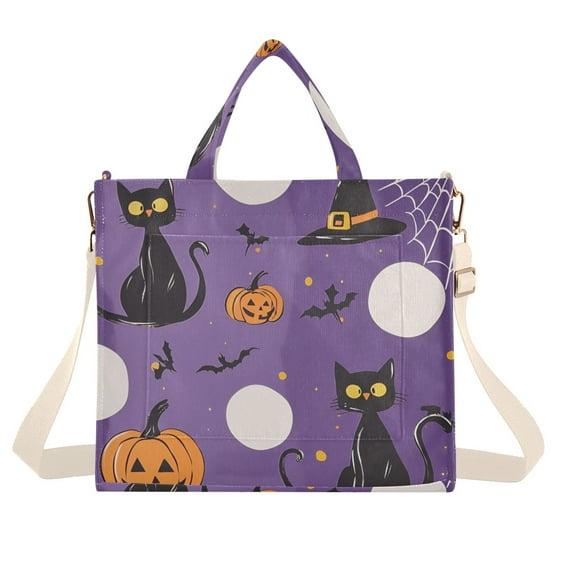 FORMRS Womens Corduroy Tote Bag Crossbody Shoulder Handbag with Pocket, Halloween Black Cat
