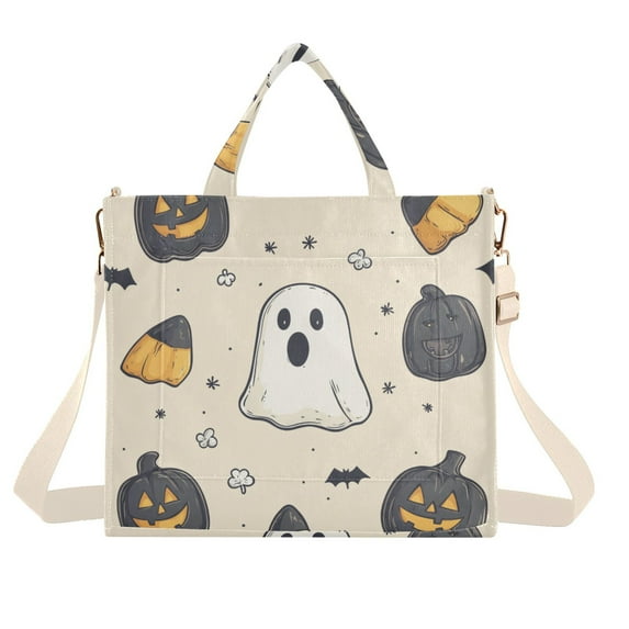 FORMRS Womens Corduroy Tote Bag Crossbody Shoulder Handbag with Pocket, Halloween Black Pumpkins