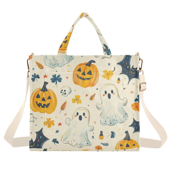 FORMRS Womens Corduroy Tote Bag Crossbody Shoulder Handbag with Pocket, Halloween Cute Ghosts