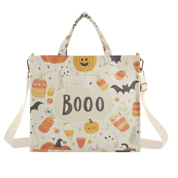 FORMRS Womens Corduroy Tote Bag Crossbody Shoulder Handbag with Pocket, Halloween Cute Pumpkins