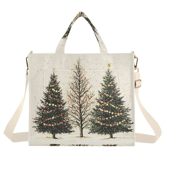 FORMRS Womens Corduroy Tote Bag Crossbody Shoulder Handbag with Pocket, Hand Drawn Christmas Stars