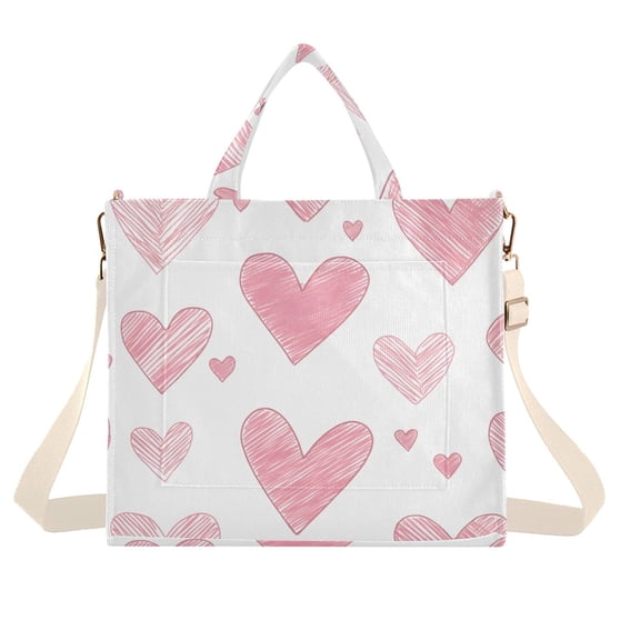 FORMRS Womens Corduroy Tote Bag Crossbody Shoulder Handbag with Pocket, Hand Drawn Hearts