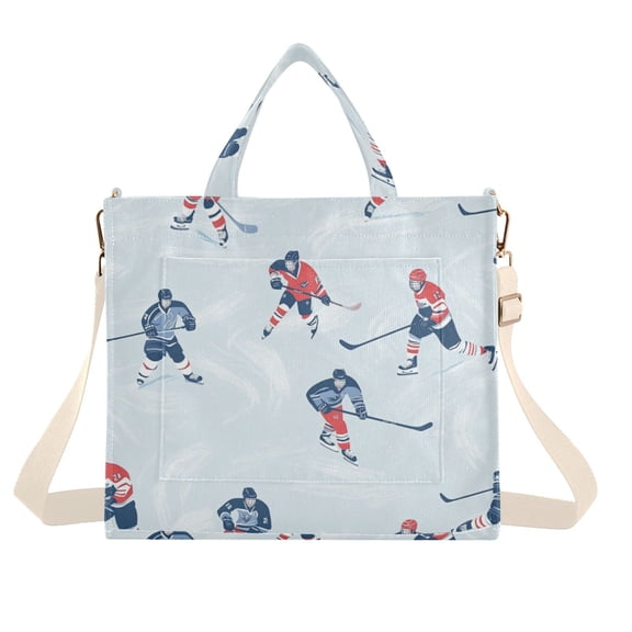 FORMRS Womens Corduroy Tote Bag Crossbody Shoulder Handbag with Pocket, Hockey Action Zone