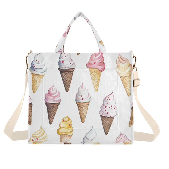 FORMRS Womens Corduroy Tote Bag Crossbody Shoulder Handbag with Pocket, Ice Cream Pattern