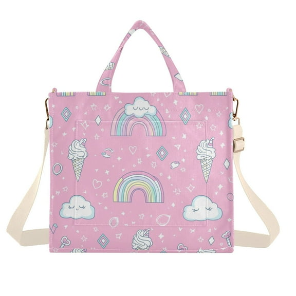 FORMRS Womens Corduroy Tote Bag Crossbody Shoulder Handbag with Pocket, Ice Cream Rainbow Pattern