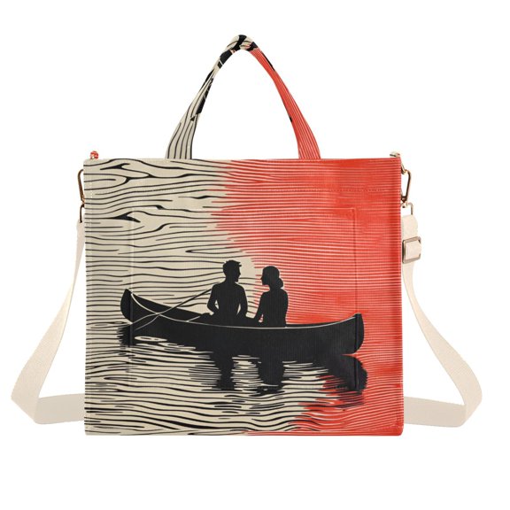 FORMRS Womens Corduroy Tote Bag Crossbody Shoulder Handbag with Pocket, Illusionary Boat