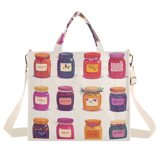 FORMRS Womens Corduroy Tote Bag Crossbody Shoulder Handbag with Pocket, Jam Jars