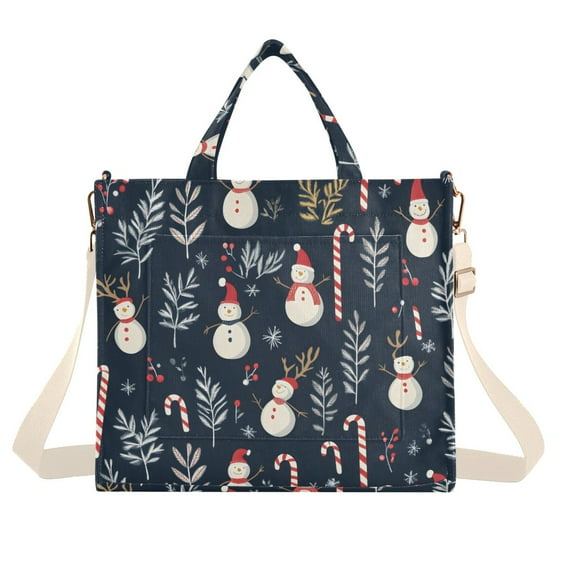 FORMRS Womens Corduroy Tote Bag Crossbody Shoulder Handbag with Pocket, Jolly Snowman