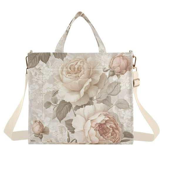 FORMRS Womens Corduroy Tote Bag Crossbody Shoulder Handbag with Pocket, Lace and Floral