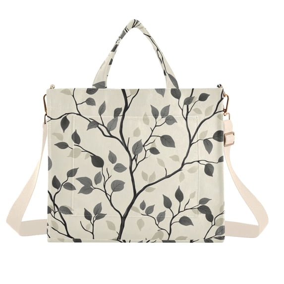 FORMRS Womens Corduroy Tote Bag Crossbody Shoulder Handbag with Pocket, Leaves Pattern