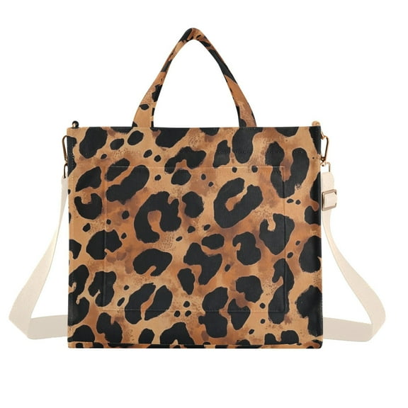 FORMRS Womens Corduroy Tote Bag Crossbody Shoulder Handbag with Pocket, Leopard Pattern