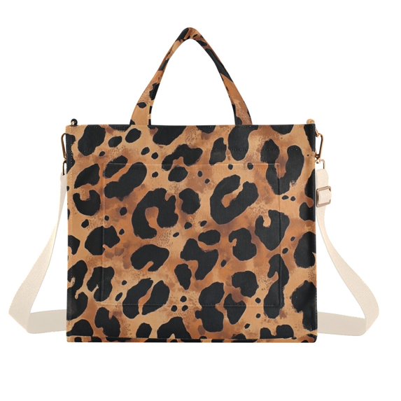 FORMRS Womens Corduroy Tote Bag Crossbody Shoulder Handbag with Pocket, Leopard Pattern