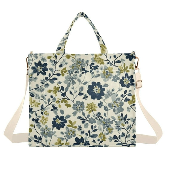 FORMRS Womens Corduroy Tote Bag Crossbody Shoulder Handbag with Pocket, Light Floral