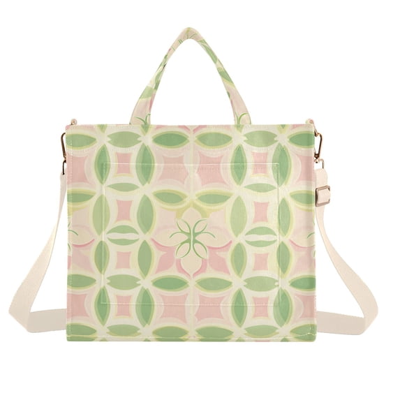 FORMRS Womens Corduroy Tote Bag Crossbody Shoulder Handbag with Pocket, Light Green Geometric