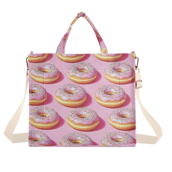 FORMRS Womens Corduroy Tote Bag Crossbody Shoulder Handbag with Pocket, Light Pink Doughnuts