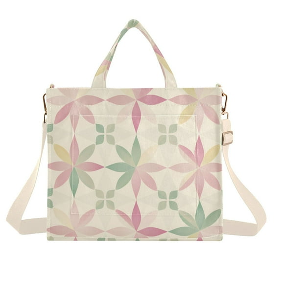 FORMRS Womens Corduroy Tote Bag Crossbody Shoulder Handbag with Pocket, Light Pink Geometric