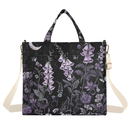 FORMRS Womens Corduroy Tote Bag Crossbody Shoulder Handbag with Pocket, Light Purple Flowers