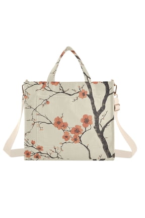 Womens Corduroy Tote Bag Crossbody Shoulder Handbag with Pocket, Light Red Flowers