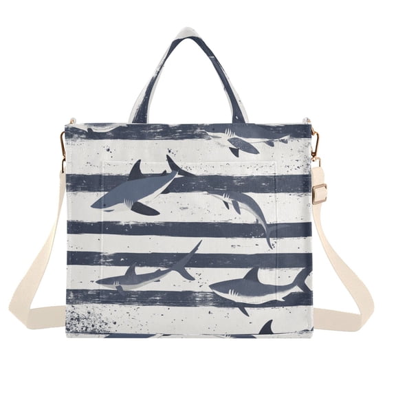 FORMRS Womens Corduroy Tote Bag Crossbody Shoulder Handbag with Pocket, Light Sharks