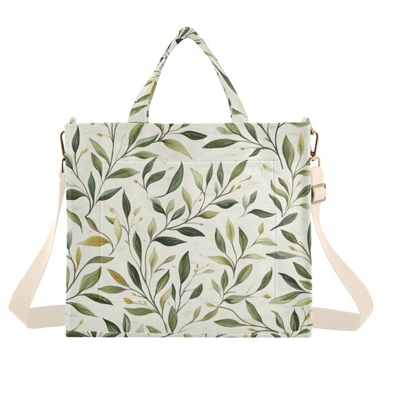FORMRS Womens Corduroy Tote Bag Crossbody Shoulder Handbag with Pocket, Lush Greenery