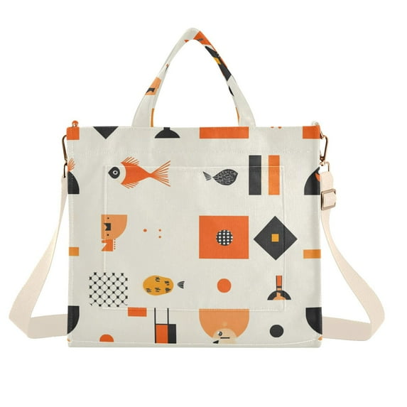 FORMRS Womens Corduroy Tote Bag Crossbody Shoulder Handbag with Pocket, Minimalist Geometric Pattern