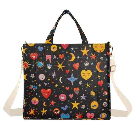 FORMRS Womens Corduroy Tote Bag Crossbody Shoulder Handbag with Pocket, Moon Pattern