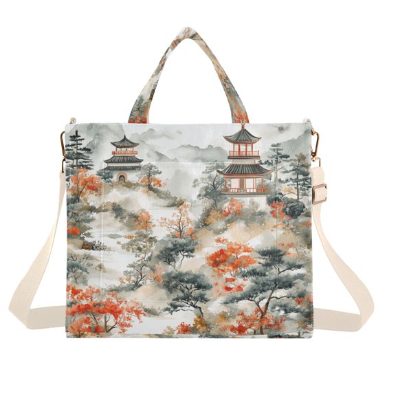 FORMRS Womens Corduroy Tote Bag Crossbody Shoulder Handbag with Pocket, Mountain Pattern