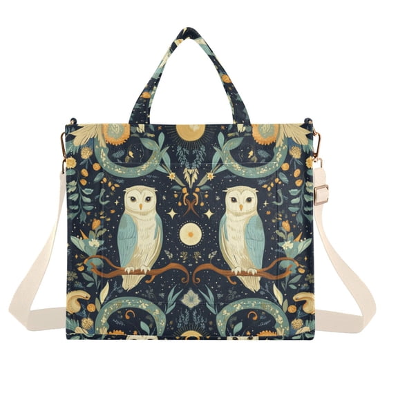 FORMRS Womens Corduroy Tote Bag Crossbody Shoulder Handbag with Pocket, Mystical Owls Pattern