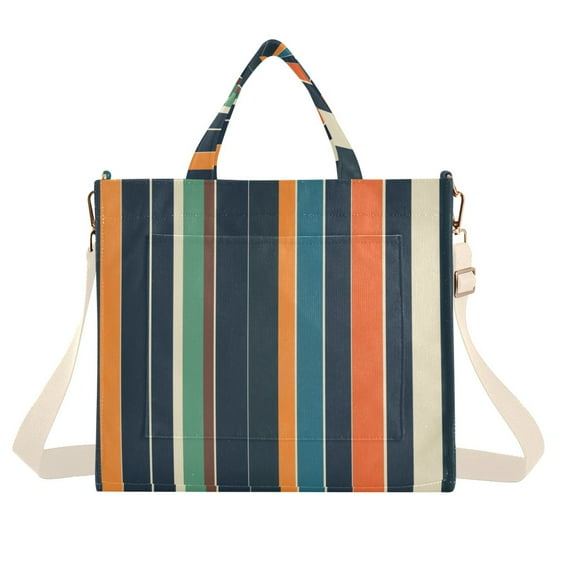 FORMRS Womens Corduroy Tote Bag Crossbody Shoulder Handbag with Pocket, Navy Blue Stripes