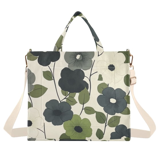 FORMRS Womens Corduroy Tote Bag Crossbody Shoulder Handbag with Pocket, Navy Flower