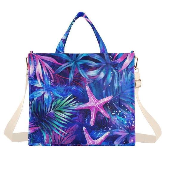 FORMRS Womens Corduroy Tote Bag Crossbody Shoulder Handbag with Pocket, Neon Pink Starfish