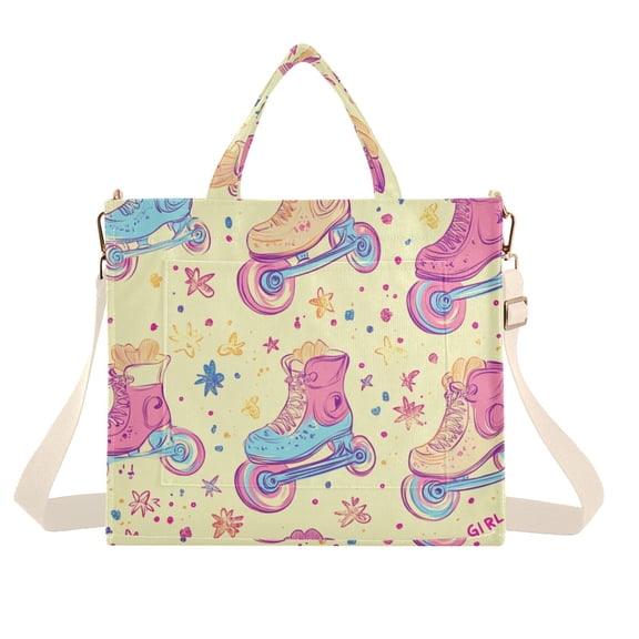 FORMRS Womens Corduroy Tote Bag Crossbody Shoulder Handbag with Pocket, Neon Skates