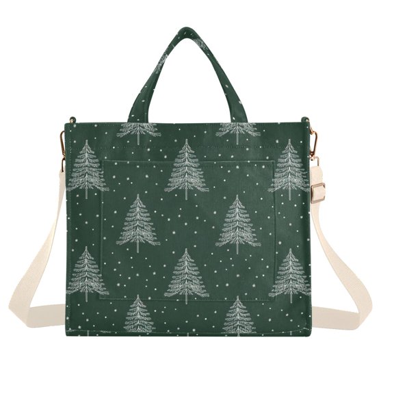 FORMRS Womens Corduroy Tote Bag Crossbody Shoulder Handbag with Pocket, New Year Tree Pattern