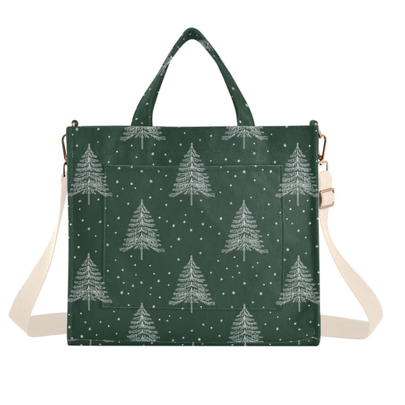 FORMRS Womens Corduroy Tote Bag Crossbody Shoulder Handbag with Pocket, New Year Tree Pattern