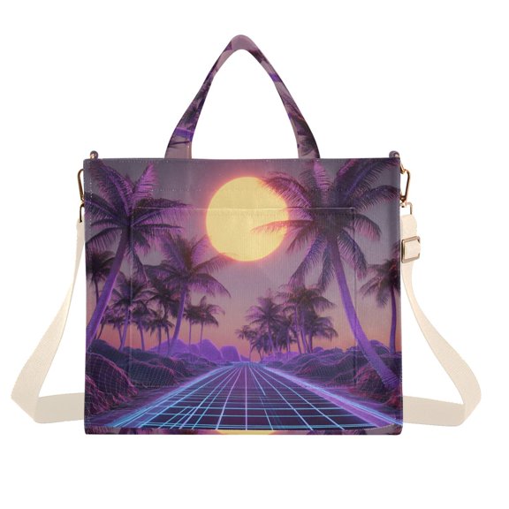 FORMRS Womens Corduroy Tote Bag Crossbody Shoulder Handbag with Pocket, Night Purple Road