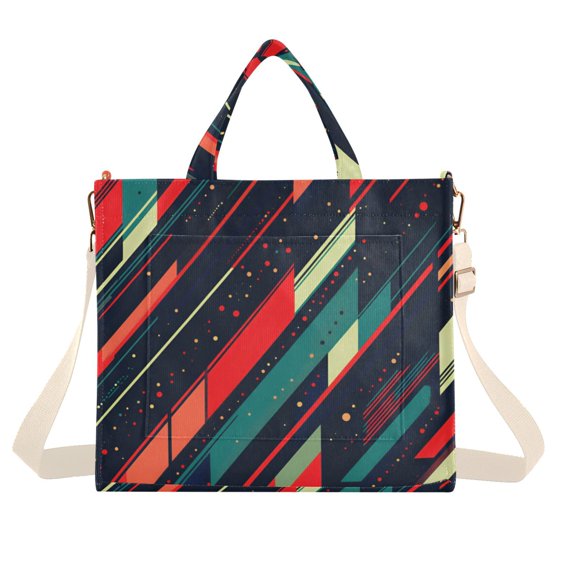 FORMRS Womens Corduroy Tote Bag Crossbody Shoulder Handbag with Pocket, Orange Abstract Lines