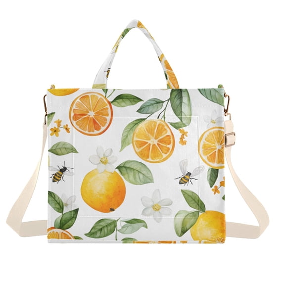 FORMRS Womens Corduroy Tote Bag Crossbody Shoulder Handbag with Pocket, Orange Bees