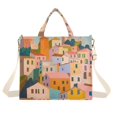 thumbnail image 1 of FORMRS Womens Corduroy Tote Bag Crossbody Shoulder Handbag with Pocket, Orange Cityscape Painting, 1 of 7