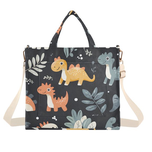 FORMRS Womens Corduroy Tote Bag Crossbody Shoulder Handbag with Pocket, Orange Dinosaur