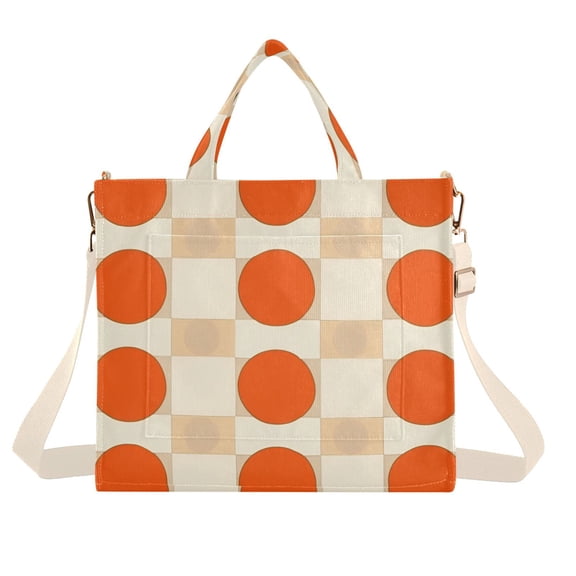 FORMRS Womens Corduroy Tote Bag Crossbody Shoulder Handbag with Pocket, Orange Geometric Circles