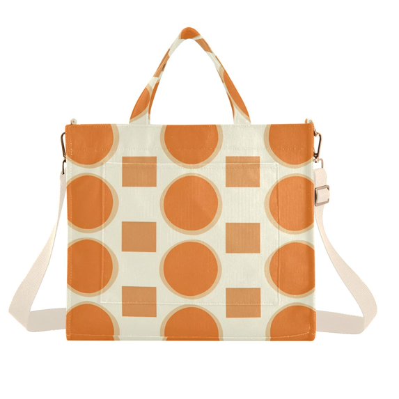 FORMRS Womens Corduroy Tote Bag Crossbody Shoulder Handbag with Pocket, Orange Geometric Pattern